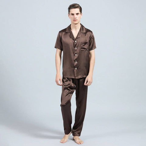 Mens Silk Pajamas with Short Sleeve Long Pants Silk Mens Pajamas