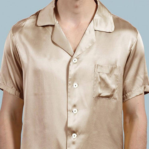 Mens Silk Pajamas with Short Sleeve Long Pants Silk Mens Pajamas