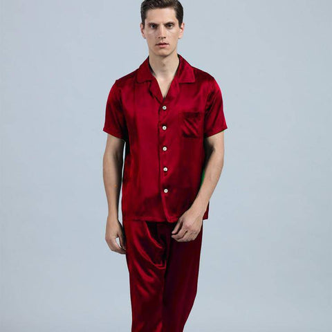 Mens Silk Pajamas with Short Sleeve Long Pants Silk Mens Pajamas