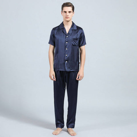 Mens Silk Pajamas with Short Sleeve Long Pants Silk Mens Pajamas