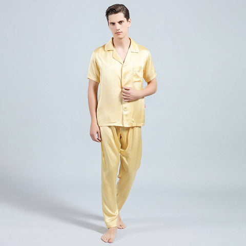 Mens Silk Pajamas with Short Sleeve Long Pants Silk Mens Pajamas