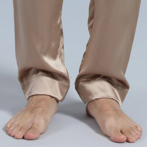 Mens Silk Pajamas with Short Sleeve Long Pants Silk Mens Pajamas