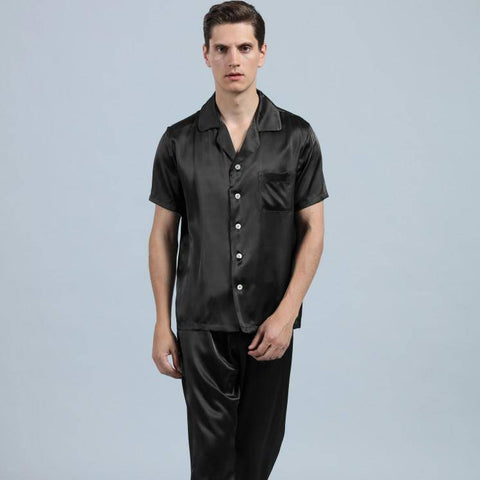 Mens Silk Pajamas with Short Sleeve Long Pants Silk Mens Pajamas