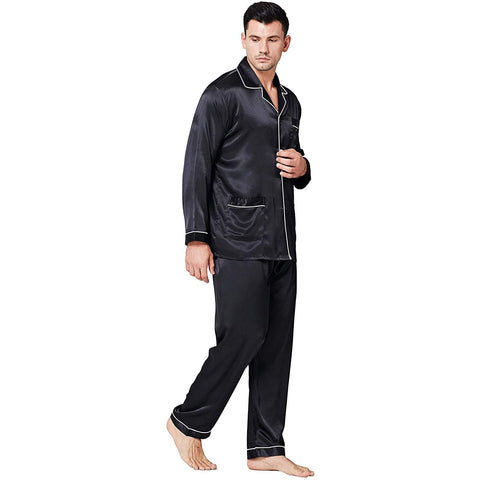 Mens Silk Pajamas with Pockets Full Length Silk Pajama Pants Set