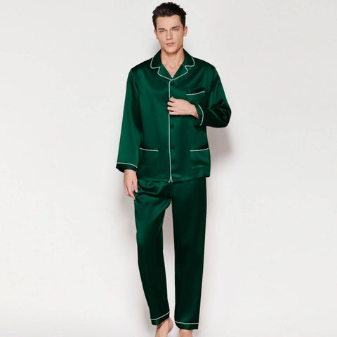 Mens Silk Pajamas with Pockets Full Length Silk Pajama Pants Set