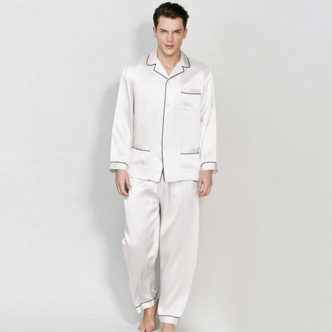 Mens Silk Pajamas with Pockets Full Length Silk Pajama Pants Set
