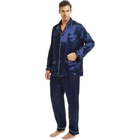 Mens Silk Pajamas with Pockets Full Length Silk Pajama Pants Set