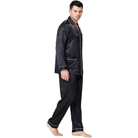 Mens Silk Pajamas with Pockets Full Length Silk Pajama Pants Set