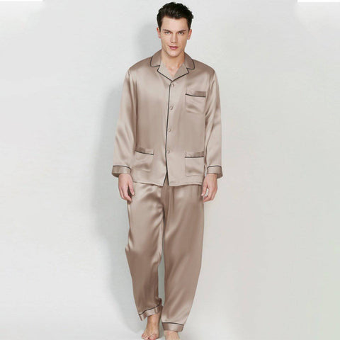 Mens Silk Pajamas with Pockets Full Length Silk Pajama Pants Set