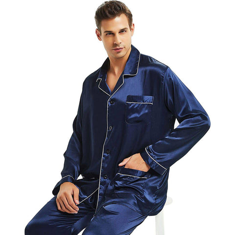 Mens Silk Pajamas with Pockets Full Length Silk Pajama Pants Set