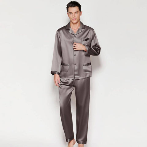 Mens Silk Pajamas with Pockets Full Length Silk Pajama Pants Set