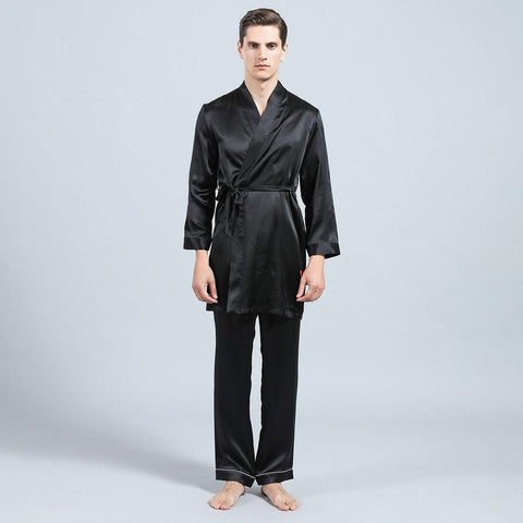 Mens Silk Robe and Pajama Set Mens Silk Pajama Pants Silk Two Piece Set