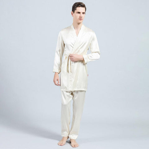 Mens Silk Robe and Pajama Set Mens Silk Pajama Pants Silk Two Piece Set