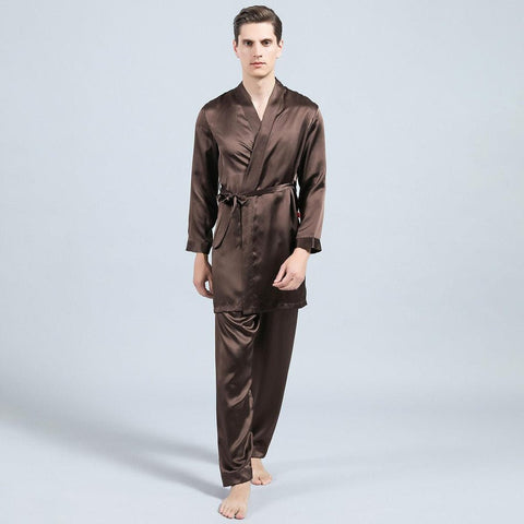 Mens Silk Robe and Pajama Set Mens Silk Pajama Pants Silk Two Piece Set