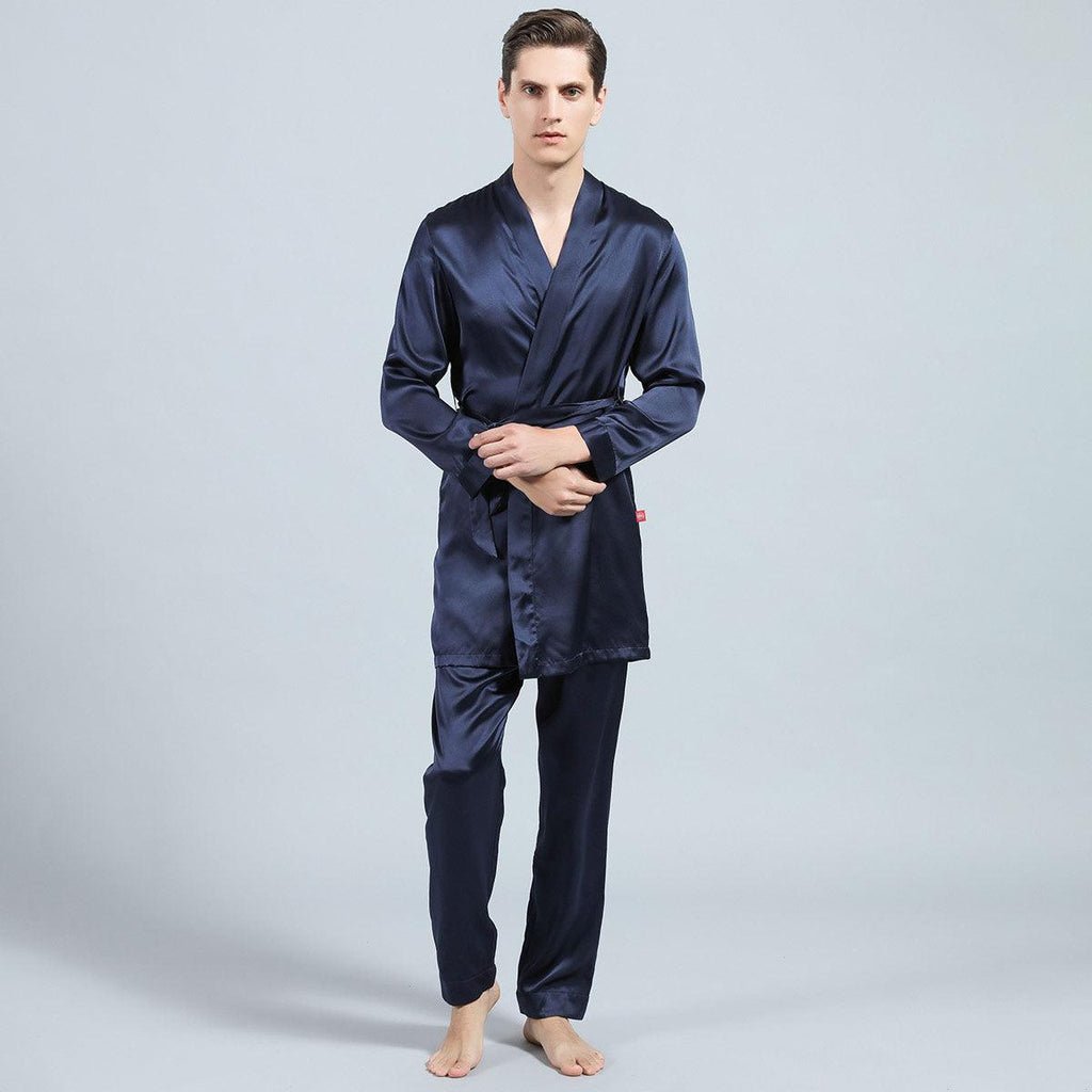 Mens Silk Robe and Pajama Set Mens Silk Pajama Pants Silk Two Piece Set