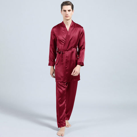 Mens Silk Robe and Pajama Set Mens Silk Pajama Pants Silk Two Piece Set