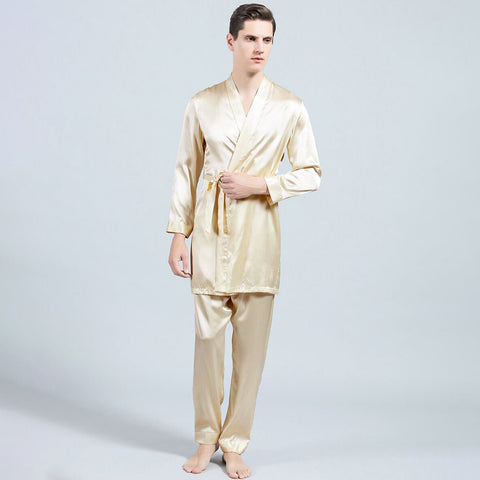 Mens Silk Robe and Pajama Set Mens Silk Pajama Pants Silk Two Piece Set