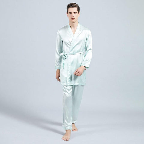 Mens Silk Robe and Pajama Set Mens Silk Pajama Pants Silk Two Piece Set