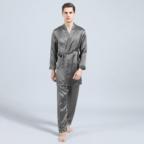 Mens Silk Robe and Pajama Set Mens Silk Pajama Pants Silk Two Piece Set