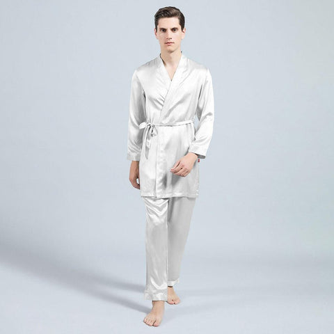 Mens Silk Robe and Pajama Set Mens Silk Pajama Pants Silk Two Piece Set