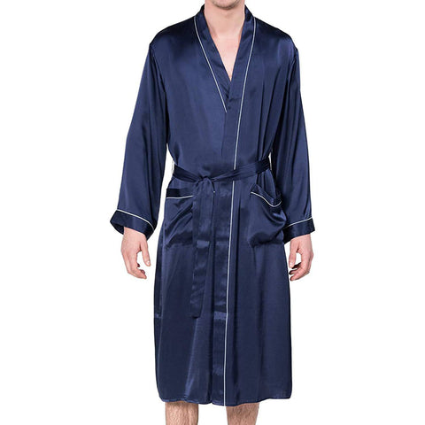 Mulberry Men's Silk Robe Luxury Long Silk Bath Robe