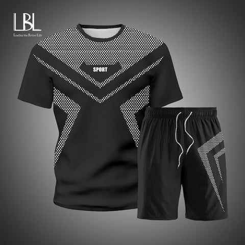 Summer Tracksuit for Men Shorts Sets 2021 New Gym Tshirt and Shorts Suit Sets Casual Clothing Men Sports Wear Mens Sweat Suits
