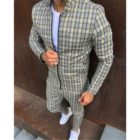 New 3D Colorful Plaid Men Sport Zipper suit Autumn Tracksuit Set Male Sweatshirt Running Jackets Men Tracksuit Sets gym Mens set