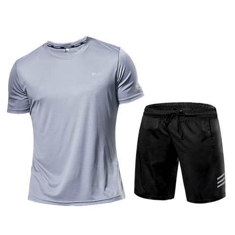 2 Pcs/Sets Men's Sportswear Short Sleeve T-Shirt Athletic Wear Compression Suit Gym Elastic Tracksuit Ropa Deportiva Running Set