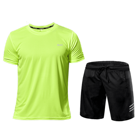 2 Pcs/Sets Men's Sportswear Short Sleeve T-Shirt Athletic Wear Compression Suit Gym Elastic Tracksuit Ropa Deportiva Running Set