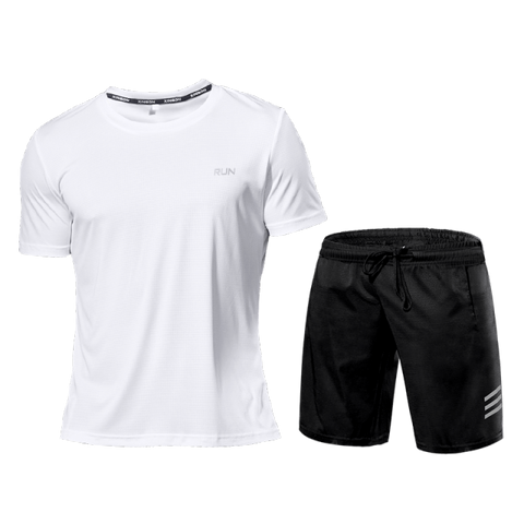 2 Pcs/Sets Men's Sportswear Short Sleeve T-Shirt Athletic Wear Compression Suit Gym Elastic Tracksuit Ropa Deportiva Running Set