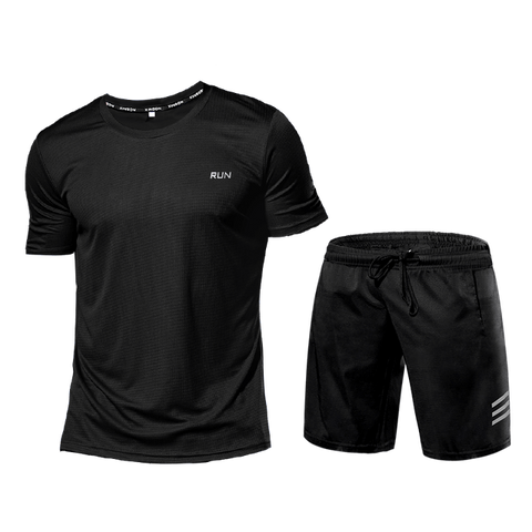 2 Pcs/Sets Men's Sportswear Short Sleeve T-Shirt Athletic Wear Compression Suit Gym Elastic Tracksuit Ropa Deportiva Running Set