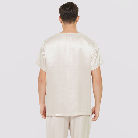 Mens Short Silk Pajama Set Silk Two Piece V Neck Silk Sleepwear