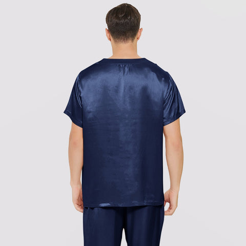 Mens Short Silk Pajama Set Silk Two Piece V Neck Silk Sleepwear