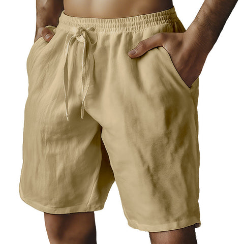 Men's Elastic Drawstring Solid Cotton Linen Shorts